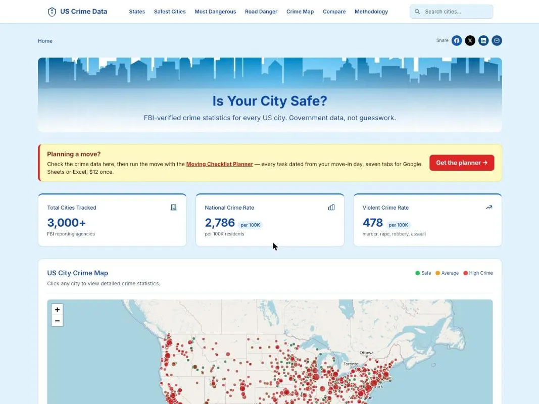 Startsidan på crimebycity.com