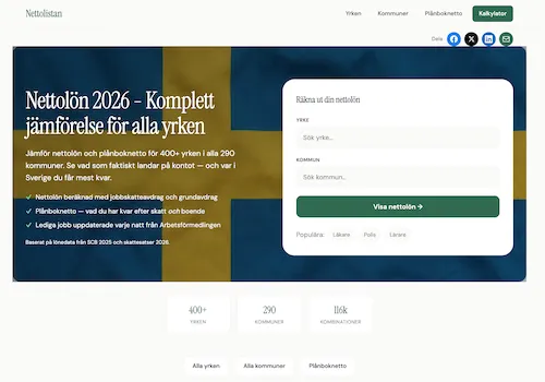 Nettolistan.se — nettolön per yrke och kommun