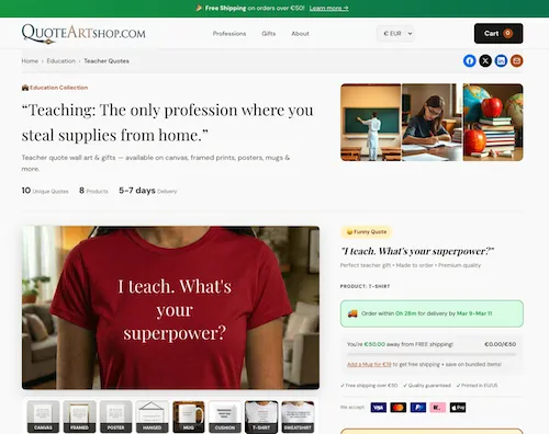 QuoteArtShop.com — väggkonst och citat för varje yrke