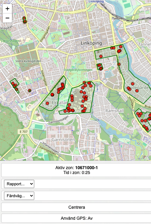 Översiktsvy av ZoneTimer med zoner och punkter