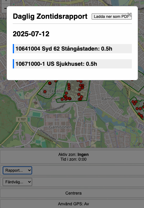 Exempel på en daglig zontidsrapport